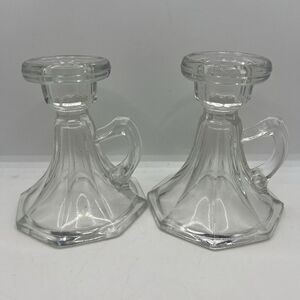 Vintage Glass‎ Candle Holders with Finger Loop